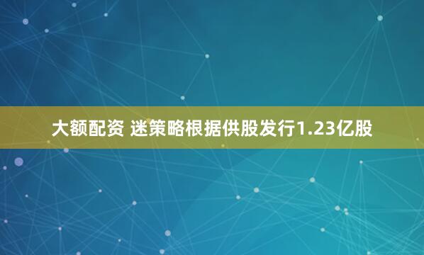 大额配资 迷策略根据供股发行1.23亿股